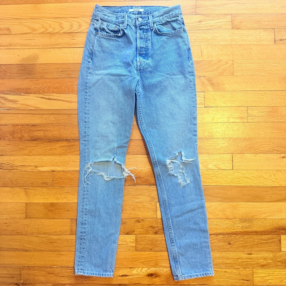 Grlfrnd Denim Karolina Straight High Rise Distressed Denim Jeans Sz 25